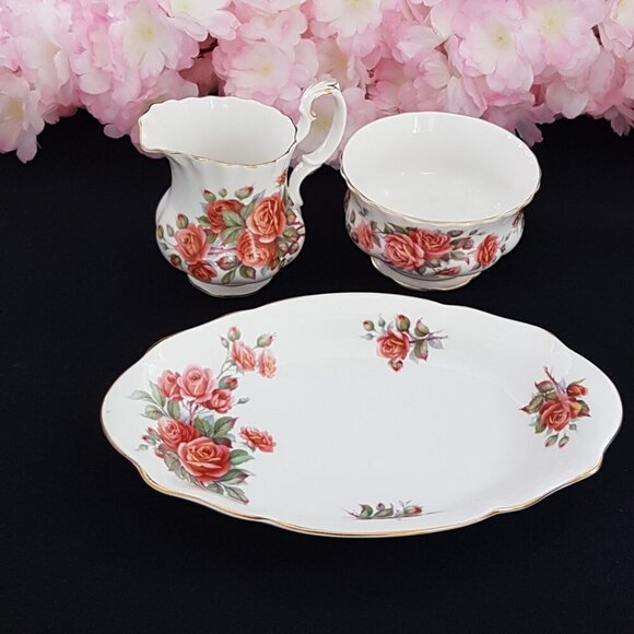 3pc Royal Albert Centennial Rose Bone China Cream Sugar and Tray Set - Picture 5 of 10